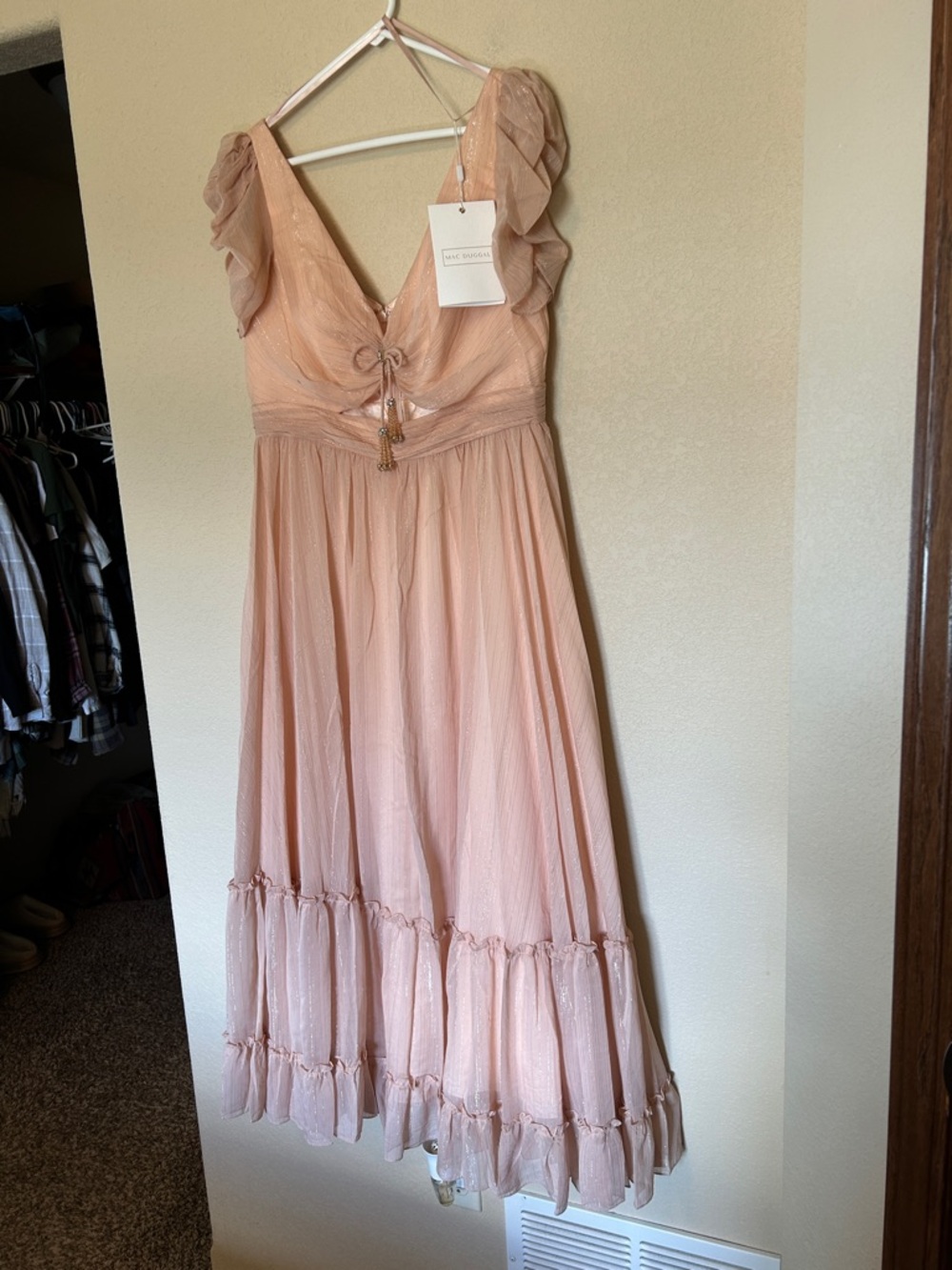 NWT Mac Duggal 68187 Blush Pink Metallic Tiered Tea Dress Size 12 Formal Event - Picture 6 of 15